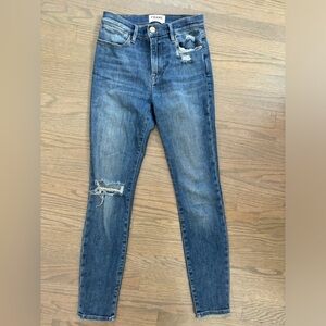 Frame Le High Skinny Jeans Women’s size 27 medium wash destructed denim